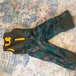 North Face Green Camouflage Waterproof Kids Snow Bib with insulated lining